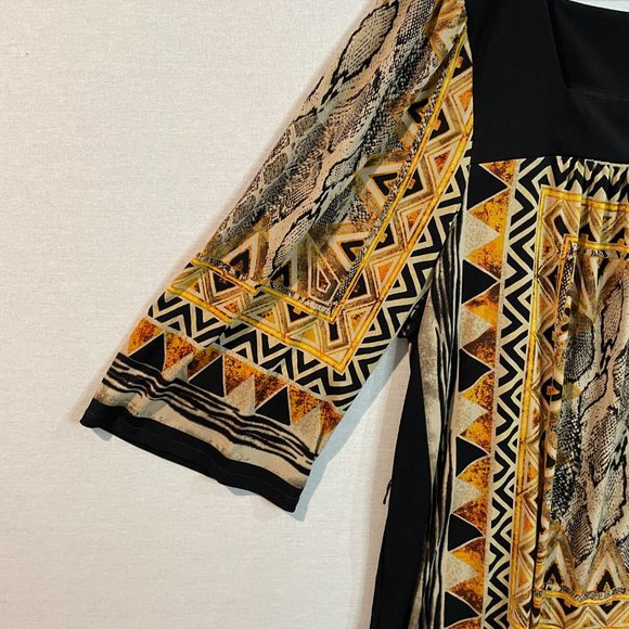 Dress Barn Top Blouse Woman Size 18/20 Stretch Short 3/4 Sleeve Black & Gold - Picture 3 of 11